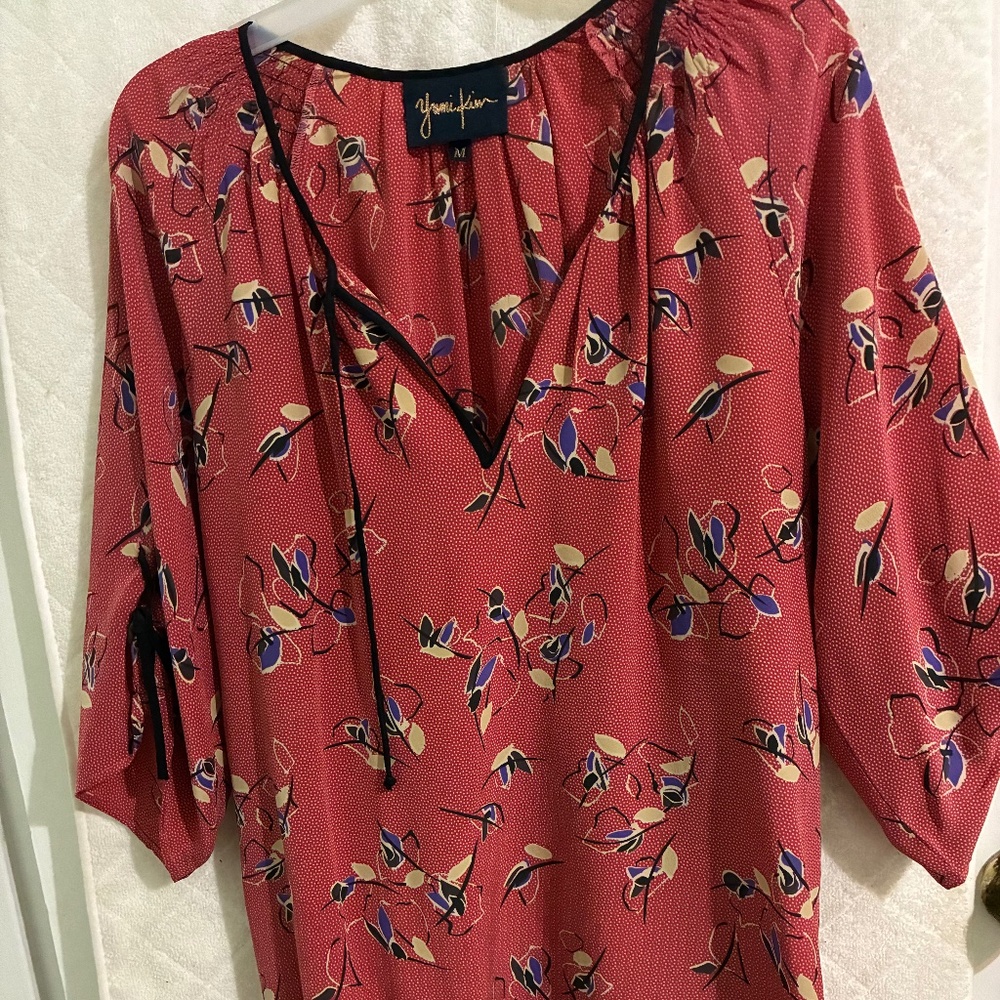 Yumi Kim 100% Silk Women's tunic top flower print Size M